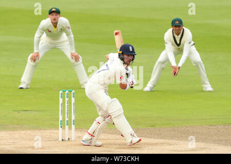 BIRMINGHAM, ANGLETERRE. 04 AOÛT 2019 : Rory Burns de l'Angleterre pendant au bâton jour 3 du 1er Test Match Cendres Specsavers, au terrain de cricket d'Edgbaston, Birmingham, Angleterre. Banque D'Images