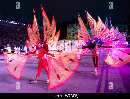 Le 2019 Royal Edinburgh Military Tattoo, effectuée sur l'esplanade au château d'Édimbourg. La Force de défense de Trinité-et-Tobago Orchestre d'acier Banque D'Images