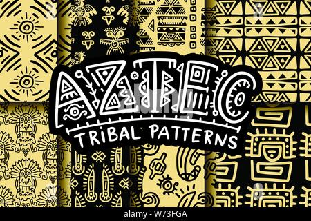 Seamless vector aztèque jeu de motifs. Tissu traditionnel indien Tribal design collection. Folk vintage illustration. Illustration de Vecteur