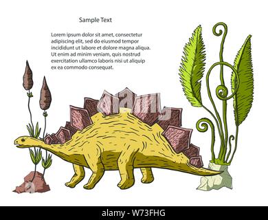 Stégosaure dinosaure dans son habitat. Animal du Jurassique et du Crétacé. Vecteur préhistorique dino. Illustration de Vecteur