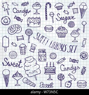 Ensemble de the go, gâteaux, bonbons et desserts. Hand drawn vector illustrations Illustration de Vecteur