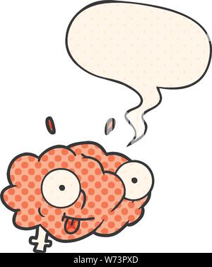 Funny cartoon cerveau avec bulle en style bande dessinée Illustration de Vecteur