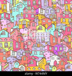 Modèle avec hand drawn doodle maisons. Cute seamless background aux maisons colorées. L'illustration est en mode vecteur eps8. Illustration de Vecteur