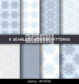 L'hiver ensemble de huit modèles transparente avec des flocons de neige. Illustration de Vecteur