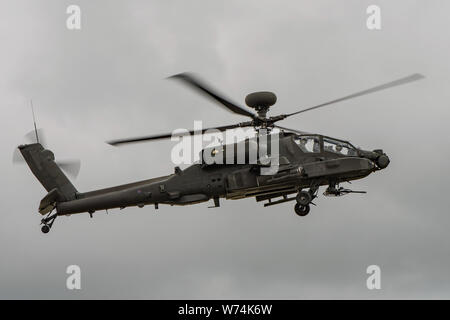 La British Army Air Corps l'hélicoptère d'attaque Apache AH1 participant à la démonstration de vol à Yeovilton, UK le 13 juillet 2019. Banque D'Images