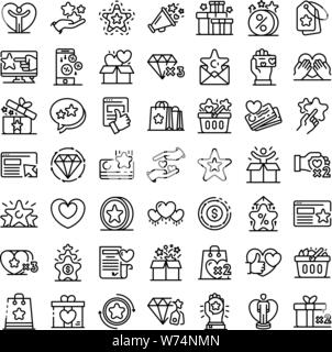 Programme de fidélité icons set style du contour, Illustration de Vecteur