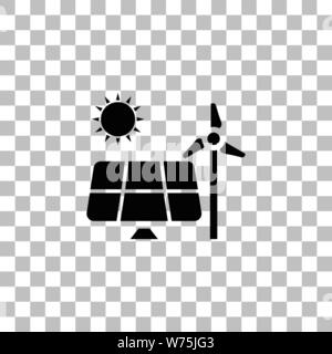 Panneau solaire et les moulins à vent pour l'énergie. Icône plat noir sur fond transparent. Les pictogrammes pour votre projet Illustration de Vecteur
