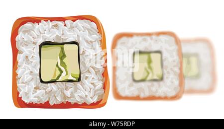 Rouleau de Maki avec du saumon et d'avocat de délicieux aliments japonais avec sushi roll Illustration de Vecteur