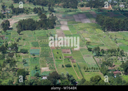 Un patchwork d'agriculteurs domaine vu du Mahi Mahiu Longonot View Point, sur A104 Nakuru - Nairobi road. La Vallée du Rift, au Kenya. Banque D'Images