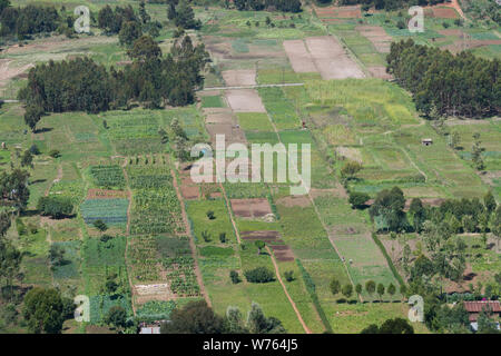 Un patchwork d'agriculteurs domaine vu du Mahi Mahiu Longonot View Point, sur A104 Nakuru - Nairobi road. La Vallée du Rift, au Kenya. Banque D'Images