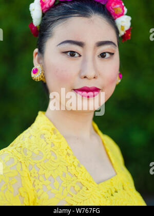 Portrait de danse balinaise et gamelan membre du groupe. La danse et la musique traditionnelles de Bali, Indonésie, Asie du Sud-Est, y compris Legong Barong Danse de bienvenue Banque D'Images