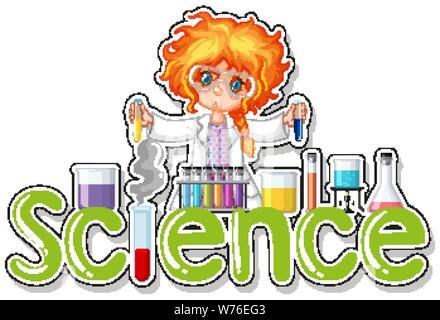 La conception de la science avec Word girl doing experiment illustration Illustration de Vecteur