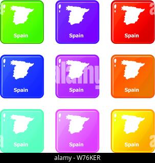 La carte d'Espagne icons set 9 couleurs Illustration de Vecteur