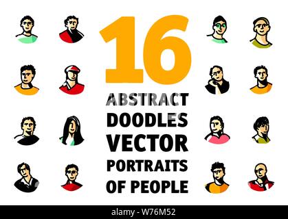 Doodles personnes portraits visages méconnaissables avatars isolés Illustration de Vecteur