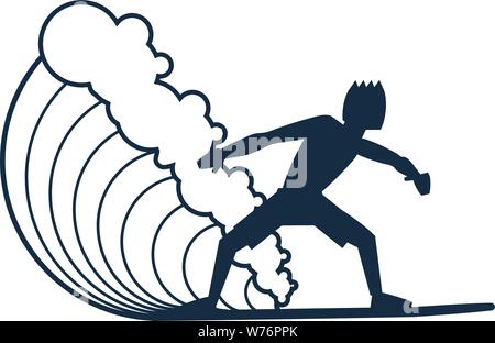 Surfer devant & riding un vague mousseuse curling position côté abdomin musclé. Illustration de Vecteur