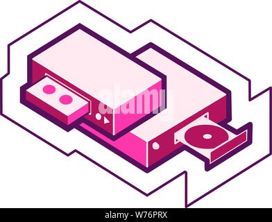 DVD & VHS simple emblématique graphique machines avec un schéma électrique contours Illustration de Vecteur