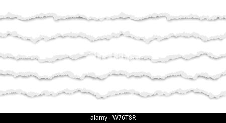 Ensemble de papier blanc déchiré sans soudure horizontale avec l'ombre. Carton endommagé les frontières. Vector illustration isolé sur fond blanc Illustration de Vecteur