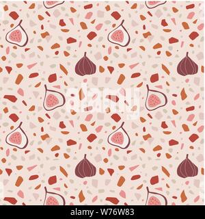 Belle terrazzo rose motif transparente aux figues fruits. Pierre de granit de décoration de texture. Répéter la tuile, automne, automne, textile de marque design Illustration de Vecteur