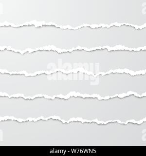 Ensemble de bandes horizontales de papier déchiré sans couture avec l'ombre. Texture papier endommagé avec edge. Papier découpe des frontières. Vector illustration Illustration de Vecteur