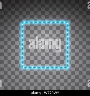 Led bleu lumineux cadres carrés vecteur de néon, sur fond transparent. Les bandes de carrés décoratifs lumineux écologique diode lampes de lumière Illustration de Vecteur