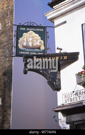 Enseigne de pub, le Mayflower, Rotherhithe Street, Londres Banque D'Images