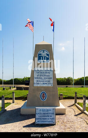 La Seconde Guerre mondiale, deux D-Day-nous 1ère Brigade spéciale du génie à l'extérieur de Utah Beach Memorial Museum, Sainte-Marie-du-Mont, Normandie, France Banque D'Images