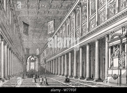 Vue de l'intérieur, la Basilique de Santa Maria Maggiore, à Rome, Italie, 19e siècle Banque D'Images