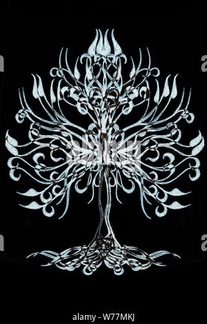 Symbole de l'arbre de vie structuré sur fond ornemental, yggdrasil Banque D'Images