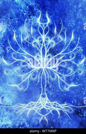 Symbole de l'arbre de vie structuré sur fond ornemental, yggdrasil Banque D'Images