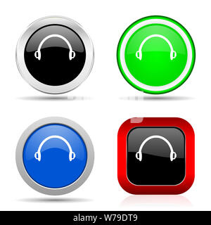 Un casque rouge, bleu, vert et noir brillant web Icon Set en 4 options Banque D'Images