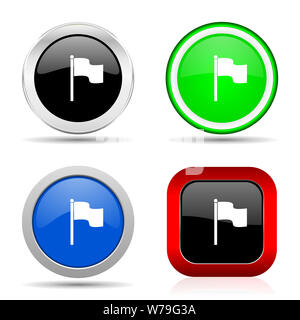 D'un drapeau rouge, bleu, vert et noir brillant web Icon Set en 4 options Banque D'Images