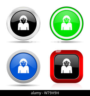 Centre Appel rouge, bleu, vert et noir brillant web Icon Set en 4 options Banque D'Images