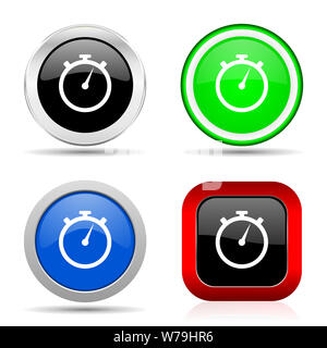 Chronomètre rouge, bleu, vert et noir brillant web Icon Set en 4 options Banque D'Images