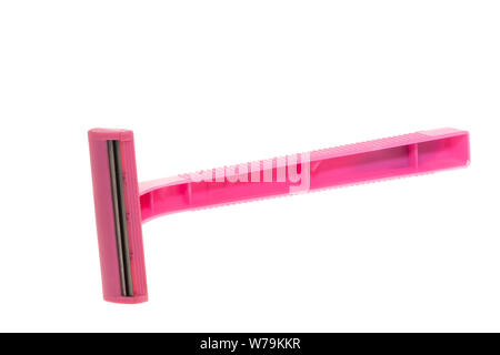 Dames rose razor, des articles de toilette - Fond blanc Banque D'Images