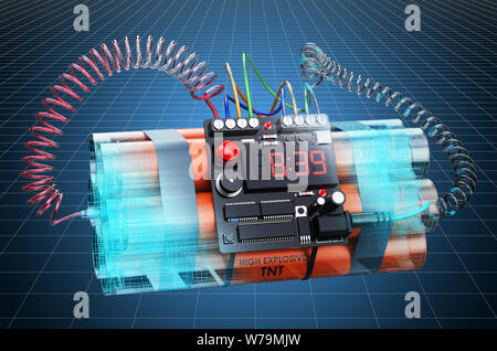 La visualisation de modèles CAO en 3d explosif bombe TNT, le génie militaire concept. Le rendu 3D Banque D'Images