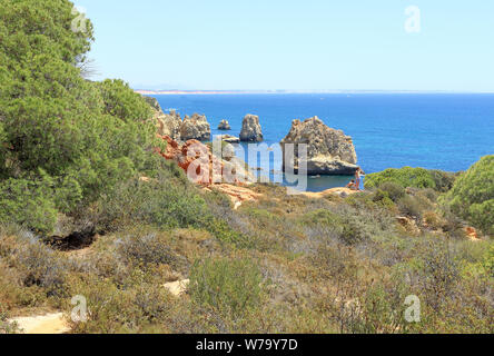 Une scène de paysage Caminho da Baleeira à Praia Do Arrifao et la côte atlantique près de Albufeira Banque D'Images