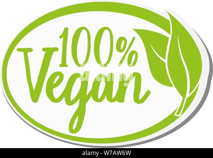 100  % label vegan ou un autocollant avec des feuilles vertes vector illustration Illustration de Vecteur
