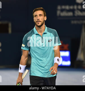 Damir Dzumhur de Bosnie-Herzégovine réagit après avoir raté un tir d'Alexandr Dolgopolov de l'Ukraine dans leur match de demi-finale du simple messieurs du Banque D'Images