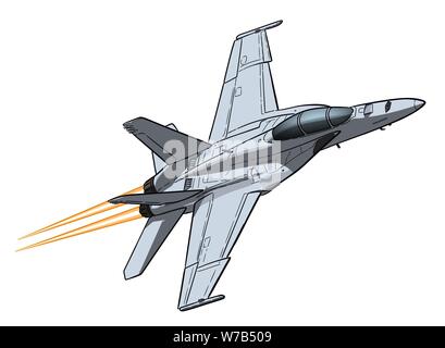 American jet d'avions de chasse. Dessiner à main levée de vecteur Illustration de Vecteur