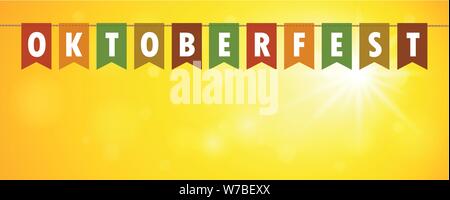 Oktoberfest party flags banner sur fond de soleil jaune vector illustration EPS10 Illustration de Vecteur