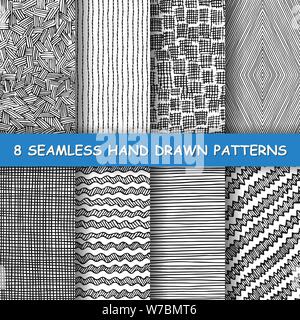 Ensemble de huit modèles dessinés à la main, sans soudure. Textures graphiques. Fabriqué à la main en arrière-plan. Faite dans le Vector Illustration de Vecteur