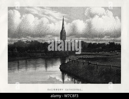 La Cathédrale de 'Salisbury', Wiltshire, Angleterre, 19e siècle. Artiste : Inconnu Banque D'Images