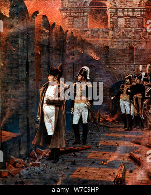Napoléon et son personnel en regardant l'incendie de Moscou, 1812, (fin du xixe siècle.) Artiste : Inconnu Banque D'Images