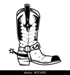 Hand drawn illustration de cowboy boot isolé sur fond blanc. L'élément de conception pour poster, carte de visite, bannière, t shirt, emblème, signe. Vector illustrati Illustration de Vecteur