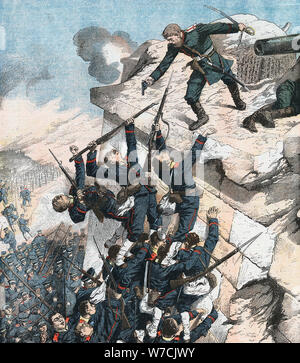 Le capitaine Lebedief défendre héroïquement le bastion à Port Arthur, guerre russo-japonaise, 1904-05. Artiste : Inconnu Banque D'Images