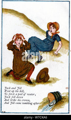 Illustration pour 'Jack et Jill dans la montagne', Kate Greenaway (1846-1901). Artiste : Catherine Greenaway Banque D'Images