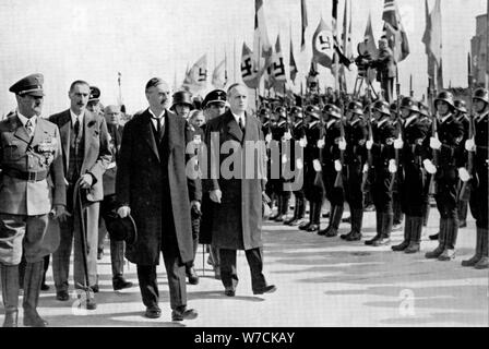 Chamberlain, Ribbentrop et Hitler à Munich, en 1938. Artiste : Inconnu Banque D'Images