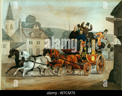 Mail coach sur la baignoire à tournée à Londres, c1840. Artiste : Inconnu Banque D'Images