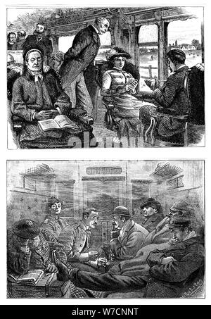 Les passagers d'un train de Londres à Glasgow, 1884. Artiste : Inconnu Banque D'Images