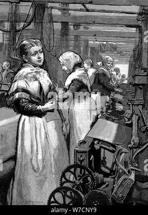 Coopératives de femmes ayant tendance métiers mécaniques dans un moulin à laine du Yorkshire, 1883. Artiste : Inconnu Banque D'Images